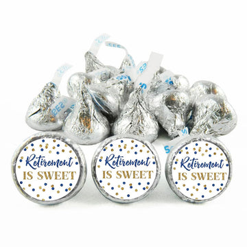 Retirement Is Sweet Stickers For Chocolate, Retirement Gifts Labels For Women Men, Party Favors Treat Bags Candy Sticker, Blue Golden Retirements Chocolate Wrapping Tags 500Pcs