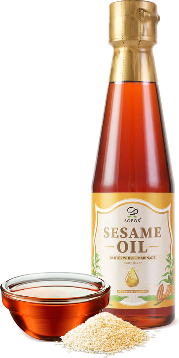 Soeos Sesame Oil, Toasted Sesame Seed Oil, 8.45 Fl Oz (250 ml), Nutty Flavor, Perfect for Asian Food, Noodles, Soup, Baking, and