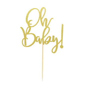 Arthsdite Oh Baby Cake Toppers Baby Shower Cake Picks For Celebrating Baby Shower Kids Birthday Party Decoration Supplies - Gold