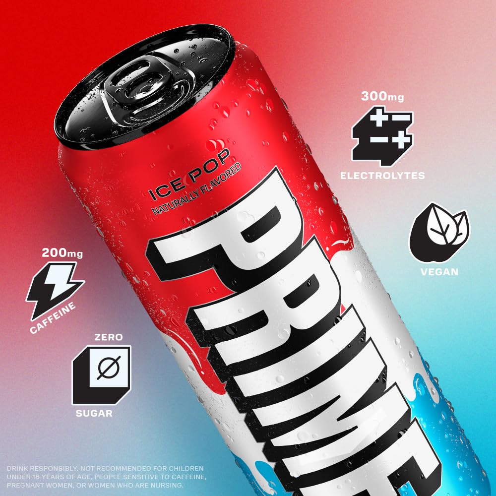 PRIME HYDRATION Energy Drink | Zero Sugar, 200mg Caffeine, Electrolytes | 12 Fluid Ounce | 12 Pack