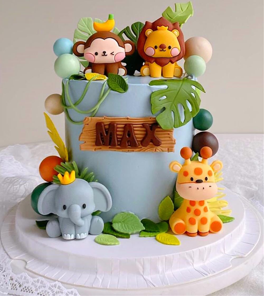 Jevenis Jungle Animals Cake Decoration Wild One Cake Decoration Safari Cake Decoration Giraffe Elephant Lion Tiger Cake Jungle A