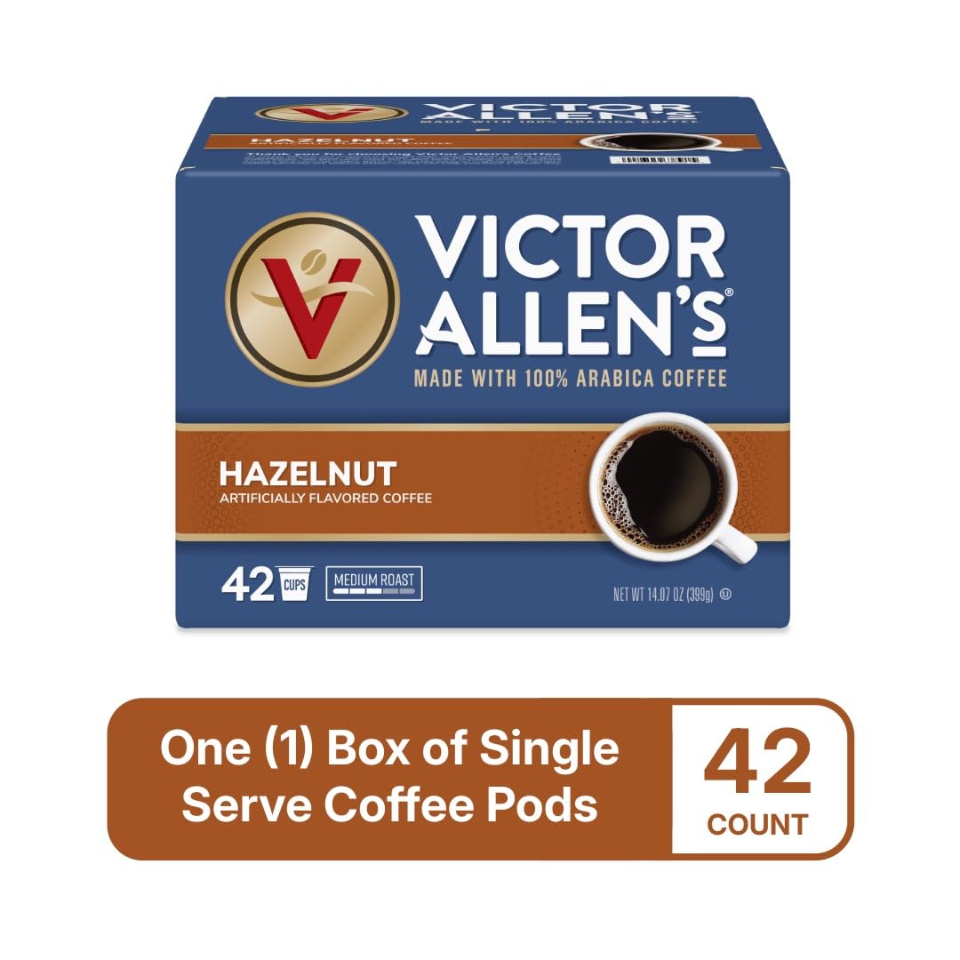 Victor Allens Coffee Hazelnut Flavored Medium Roast Single Serve Pods, 42 Count, Brown, Compatible with Keurig K-Cup malt-inspired