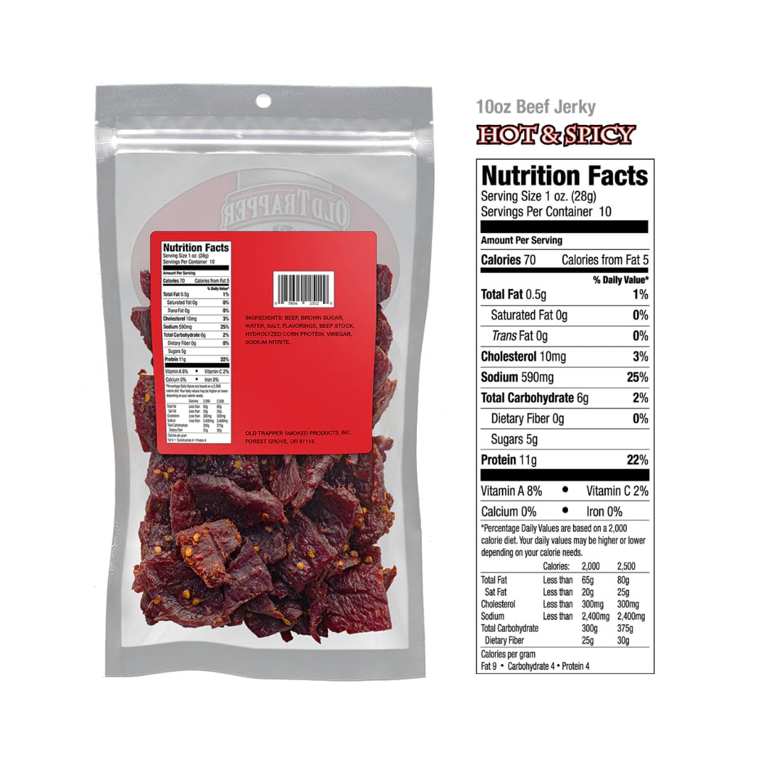 LYZAS SWEETS &   Old Trapper Beef Jerky Gift Set, Variety Pack of 2, 10 oz. Bags, Old Fashioned & Hot & Spicy
