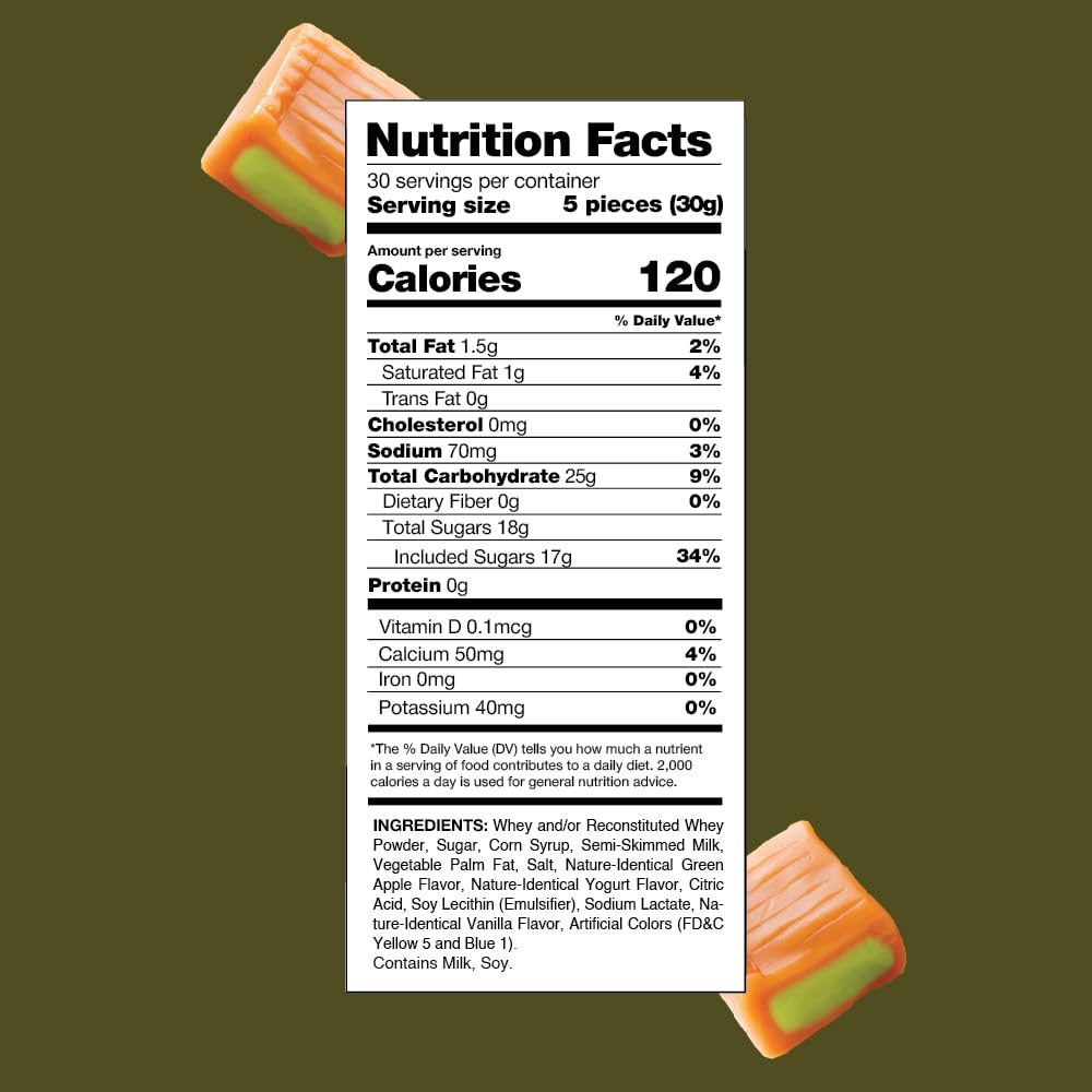 CRAZYOUTLET Caramel Cubes Candy - 2 lb Bulk Pack (150 Count) - Green Apple Filling - Individually Wrapped Treats