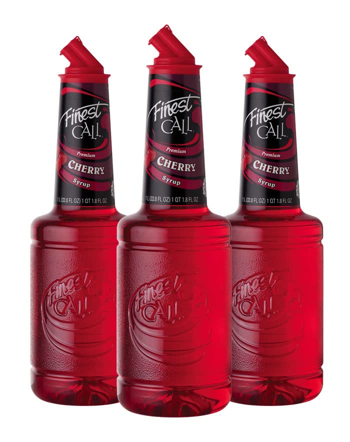 Finest Call Premium Cherry Syrup Drink Mix, 1 Liter Bottle (33.8 Fl Oz), Pack Of 3