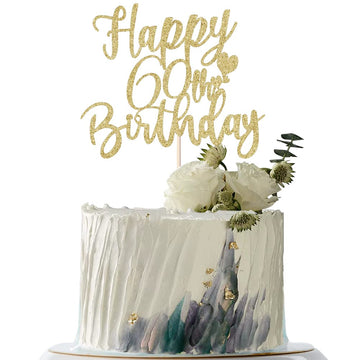 Yuinyo 60Th Handmade Glitter Happy Birthday Cake Topper, Cheers To 60Th Birthday Cake Bunting Decor,Birthday Party Decoration Su