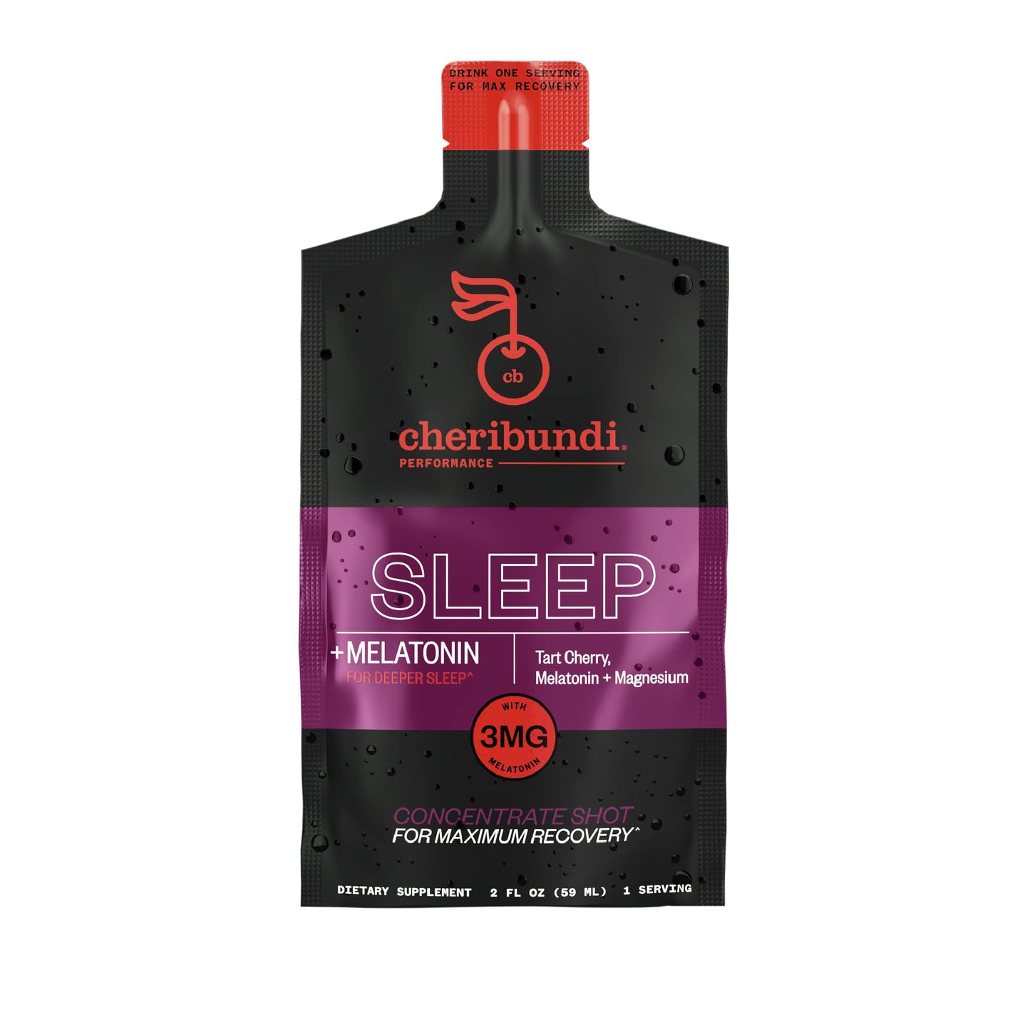 Cheribundi 100% Tart Cherry Juice Sleep Concentrate Grab & Go, 2 Fluid Ounce Pouch for Maximum Recovery with 40 Tart Cherries, 9