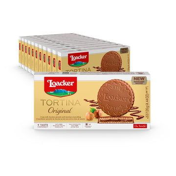 Loacker Tortina Oriflavor Blendal - Individually Wrapped Top-Grade Milk Chocolate Enrobed Crispy Wafer Tartlets With Hazelnut Cream Filling - Pack Of 12