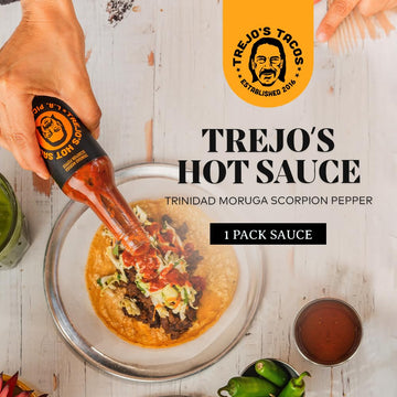 Trejos Tacos Hot Sauce - Trinidad Moruga Scorpion Pepper - All-Natural, Gluten-Free, 5 oz, Dark Brown
