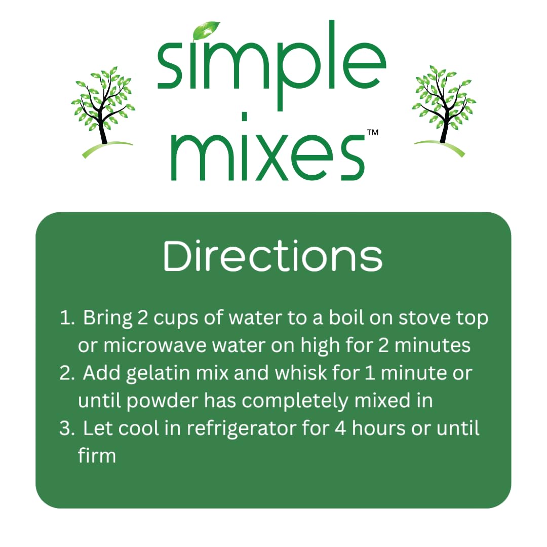 Simple Mixes Natural Gelatin Dessert, Raspberry, Healthy Snack, Dye-Free, No Gluten or Fat, Kosher, 6 Pack