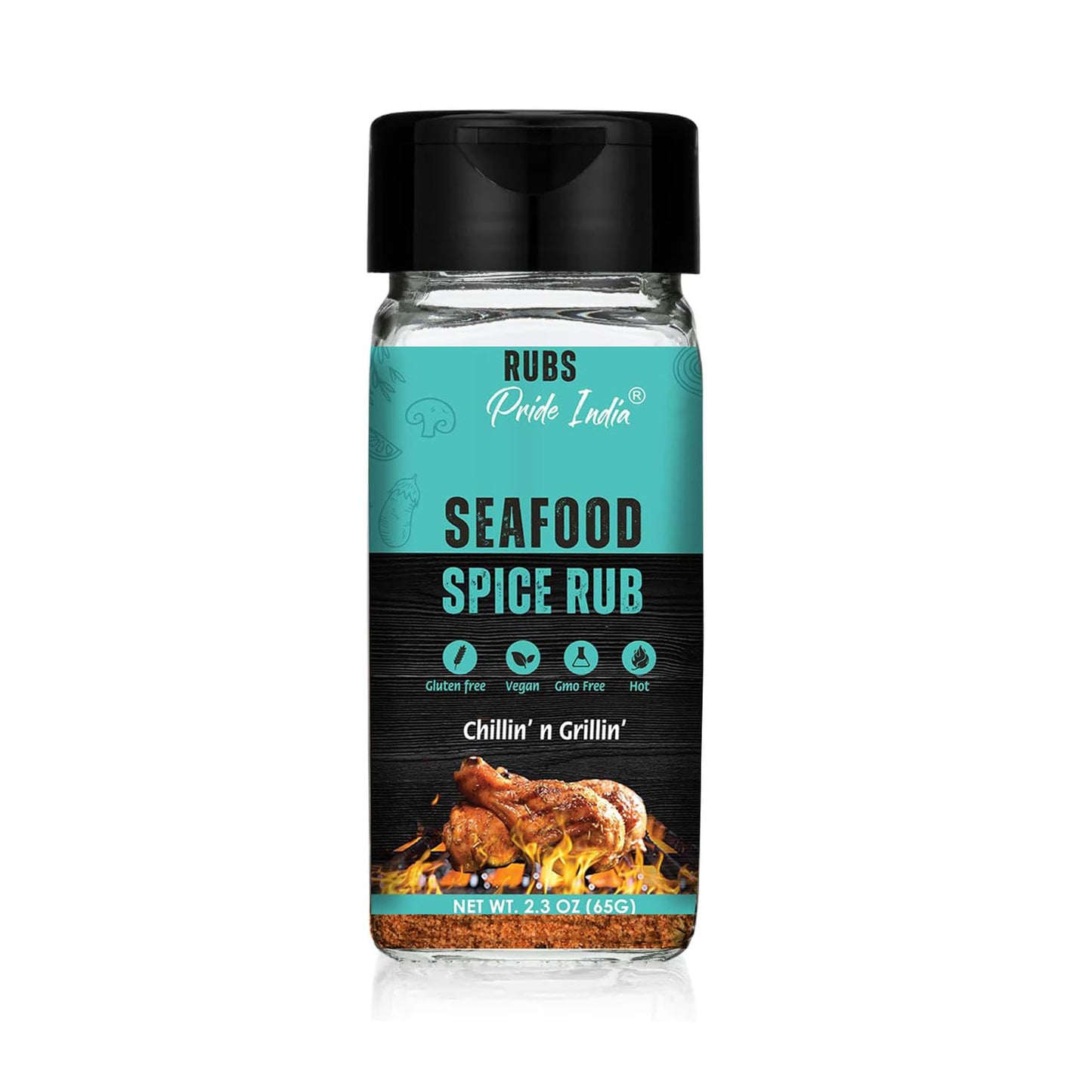 Pride Of India Seafood Spice Rub, All-Purpose Seasoning, 2.3 oz, Vegan, Gluten-Free, Dual Sifter Cap