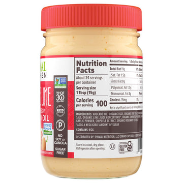 Primal Kitchen Chipotle Lime Mayo Made With Avocado Oil, Whole30 Approved, Certified Paleo, And Keto Certified, 12 Ounces