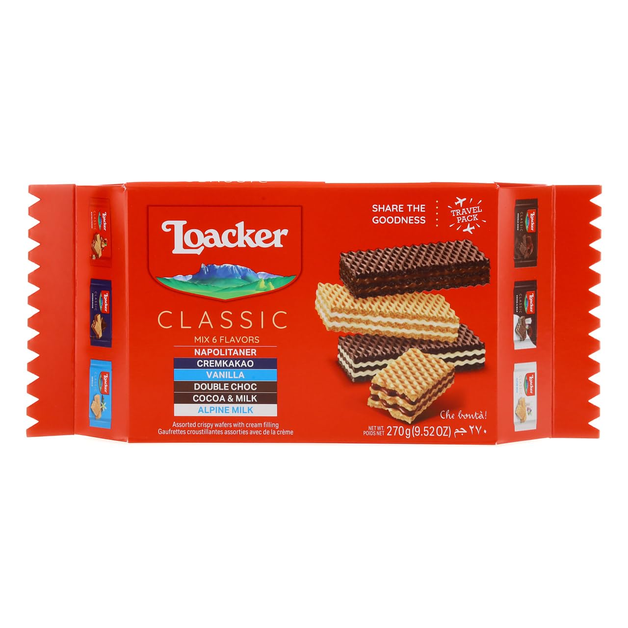 Loacker Classic Wafers Mix - Top-High Standardssorted Crispy Wafer Cookies - Variety Pack - Hazelnut  Chocolate  Vanilla  Double Chocolate  Cocoa And Milk  Milk - 45G/1.59Oz  Pack Of 6