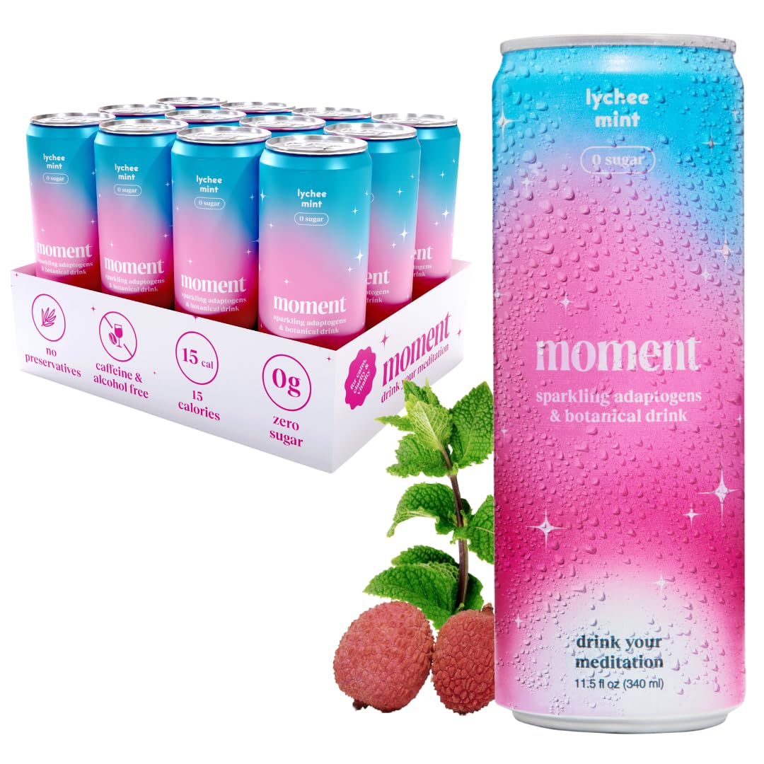 Drink Your Meditation Moment Adaptogen Drink - Sparkling Lychee Mint, 0 Sugar, 15 Calories, 11.5 Fl Oz, Pack of 12