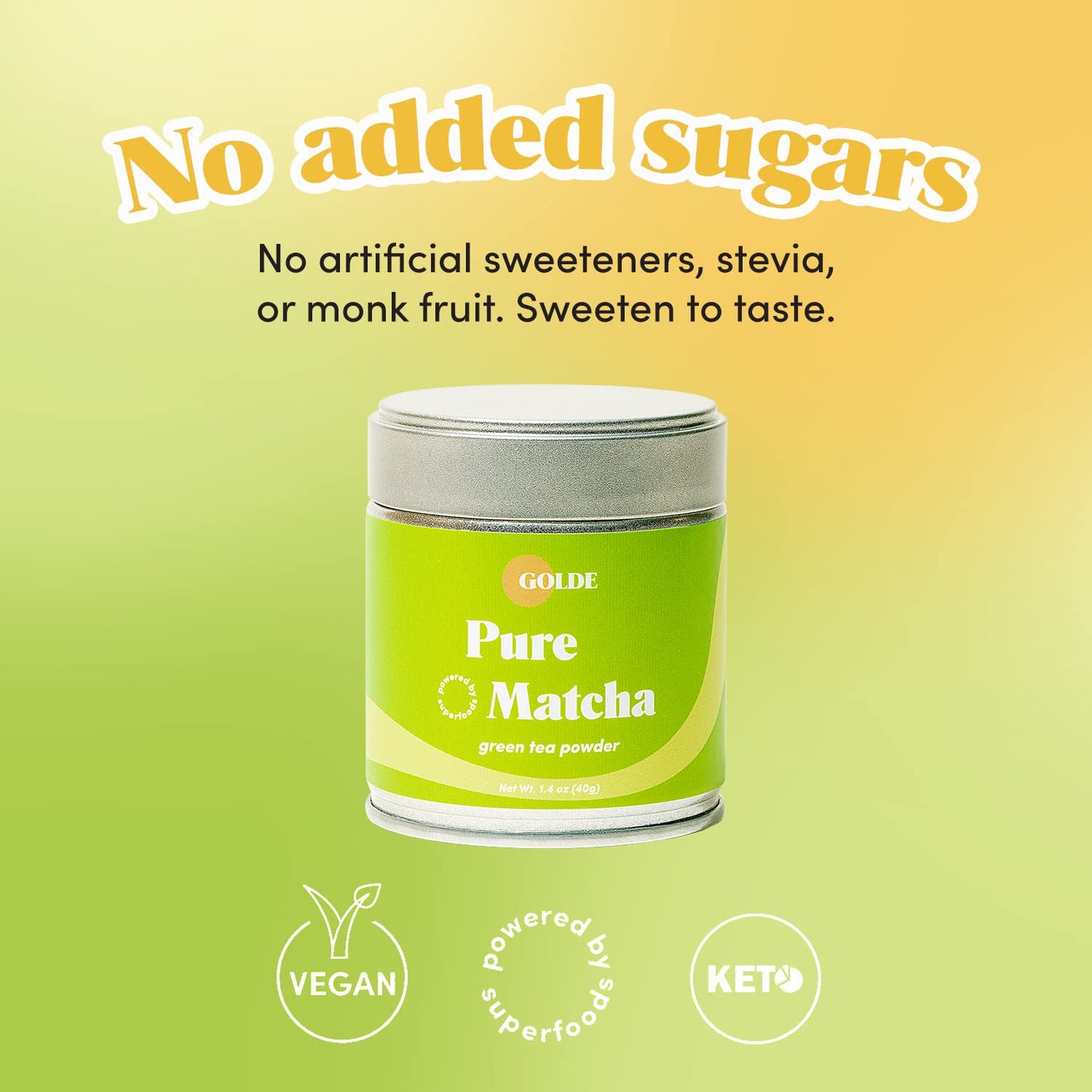 Golde Pure Matcha | Ceremonial Grade Matcha Powder | Green Tea Superfood With L-Theanine & Antioxidants (40G Tin)