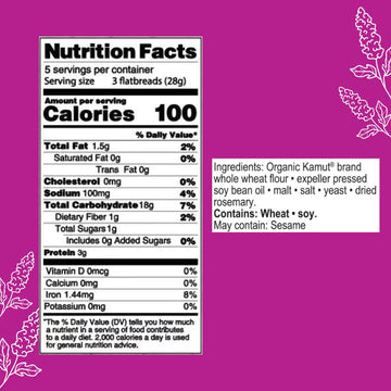 Suzies Kamut Rosemary Flatbread Crackers| Pack of 12 | Low-Fat & Vegan, Kosher, Whoelgrain | Low Carb Healthy SnackLow Carb | C