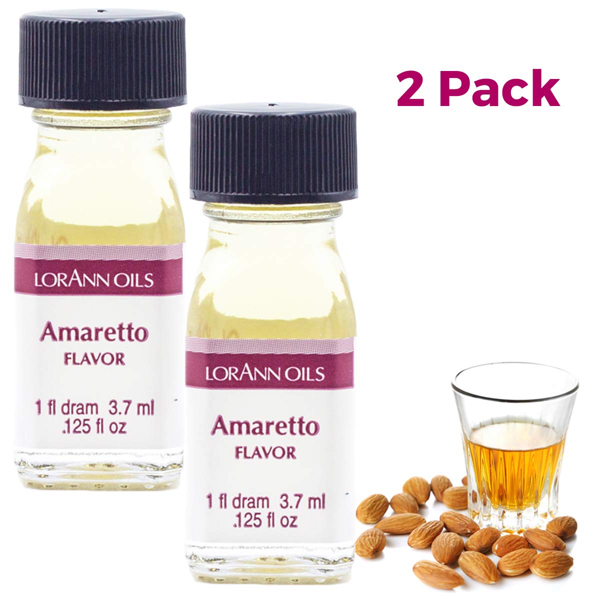Lorann Amaretto Ss Flavor, 1 Dram Bottle (.0125 Fl Oz - 3.7Ml - 1 Teaspoon) - 2 Pack