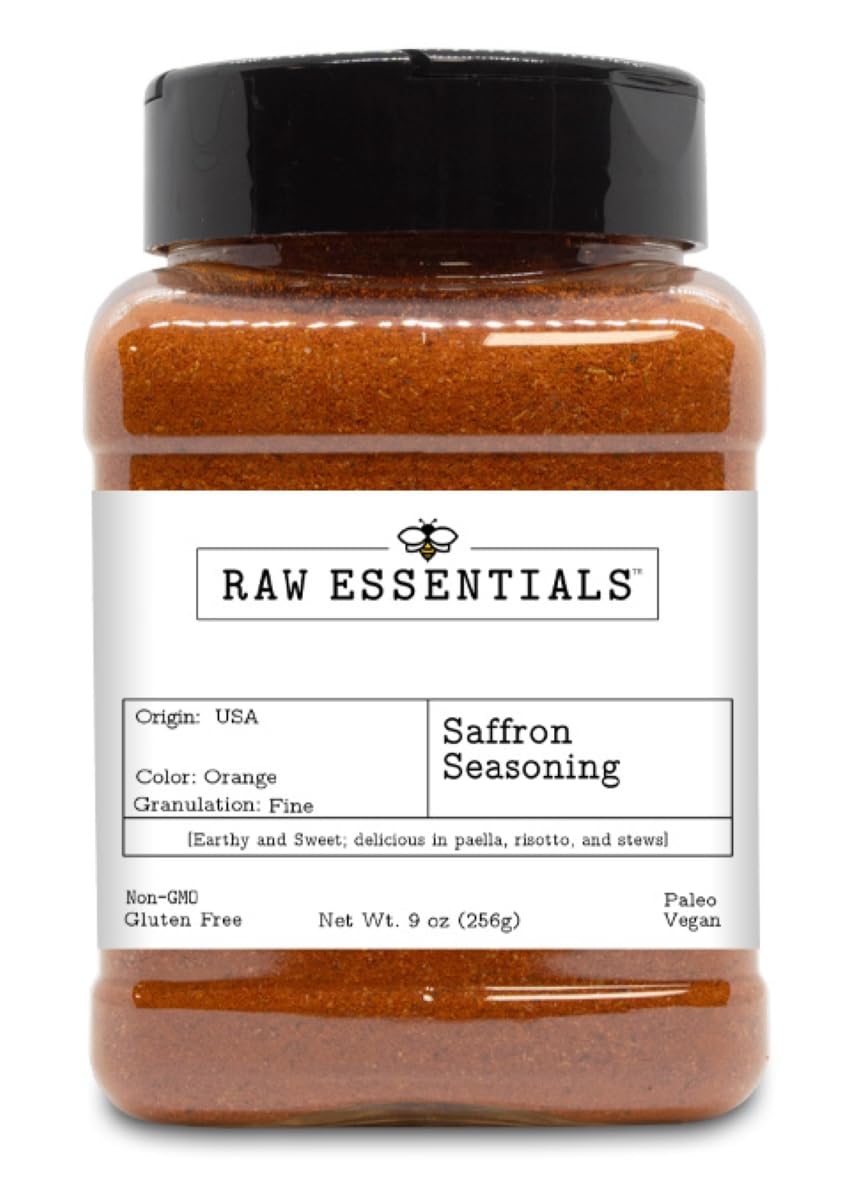 Raw Essentials Saffron Seasoning - Earthy and Sweet - Delicious in Paella, Risotto, and Stews - Luxurious Seasoning that is Non 