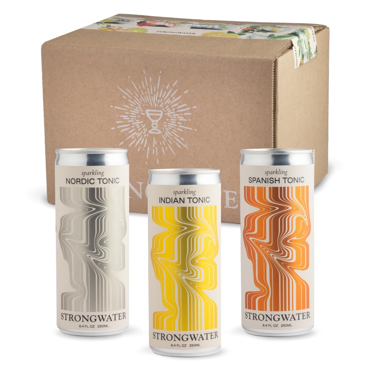 Strongwater Tonic Water Variety Pack (Pack Of 12  8.4 Fl Oz Each) - Includes Nordic Tonic  Indian Tonic  Spanish Tonic - Top-Grade Craft Mixed Flavor Mixers Sampler