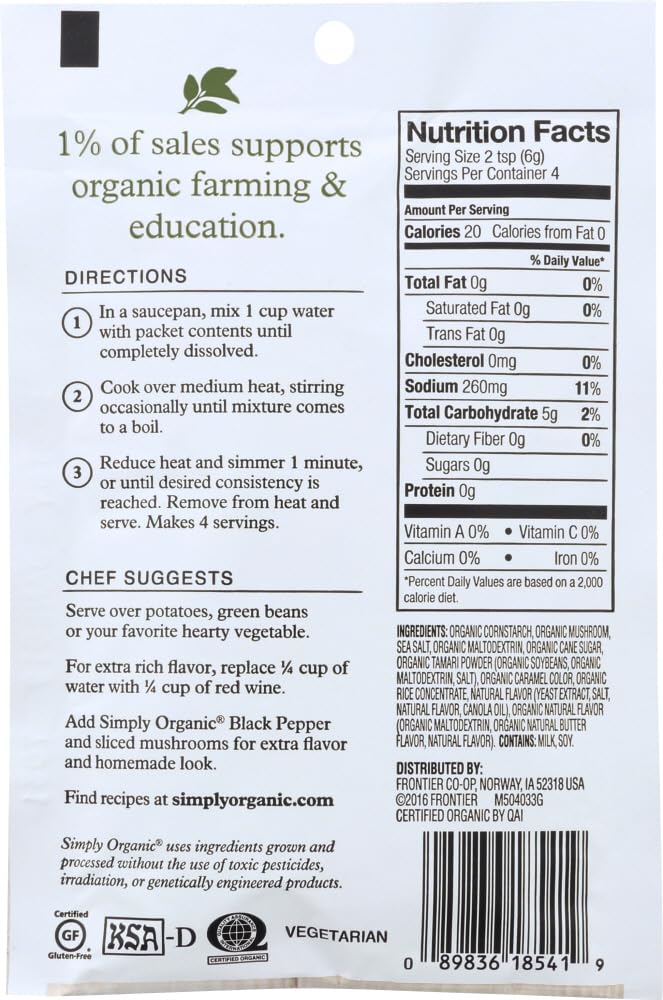 Simply Organic Mushroom Sauce Mix, Certified Organic, Vegetarian, Gluten-Free | 0.85 Oz | Pack Of 3