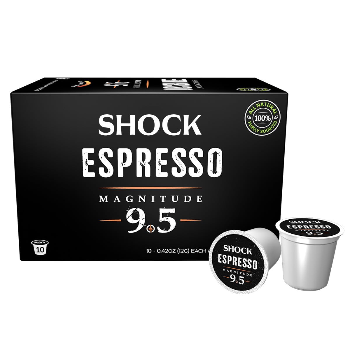 Shock Coffee Espresso Single Serve Cups - Extra High Caffeine, Medium Dark Roast, 10 Count