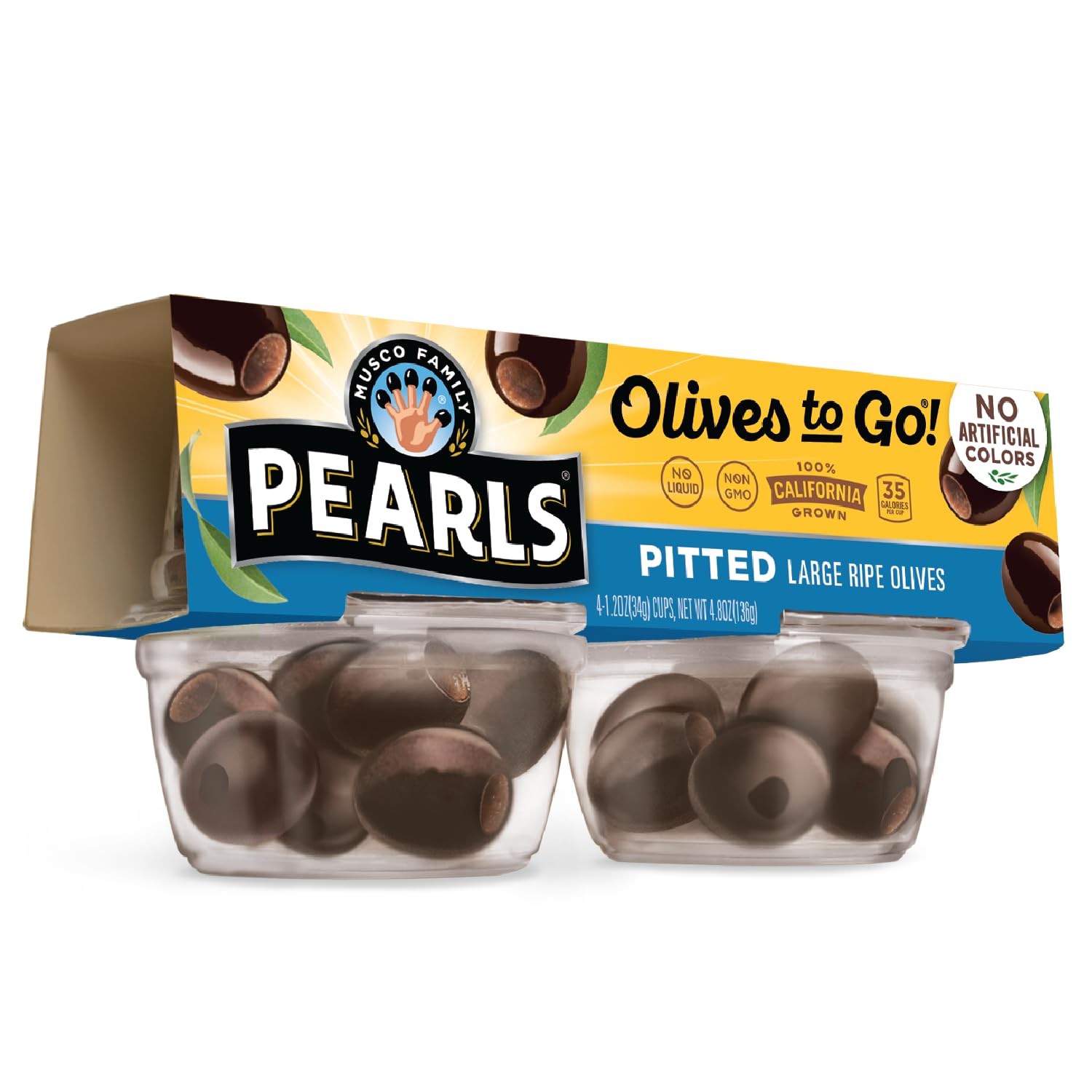PEARLS Olives To Go! Large Ripe Pitted Olives, 1.2 oz Cups, Pack of 24, Black