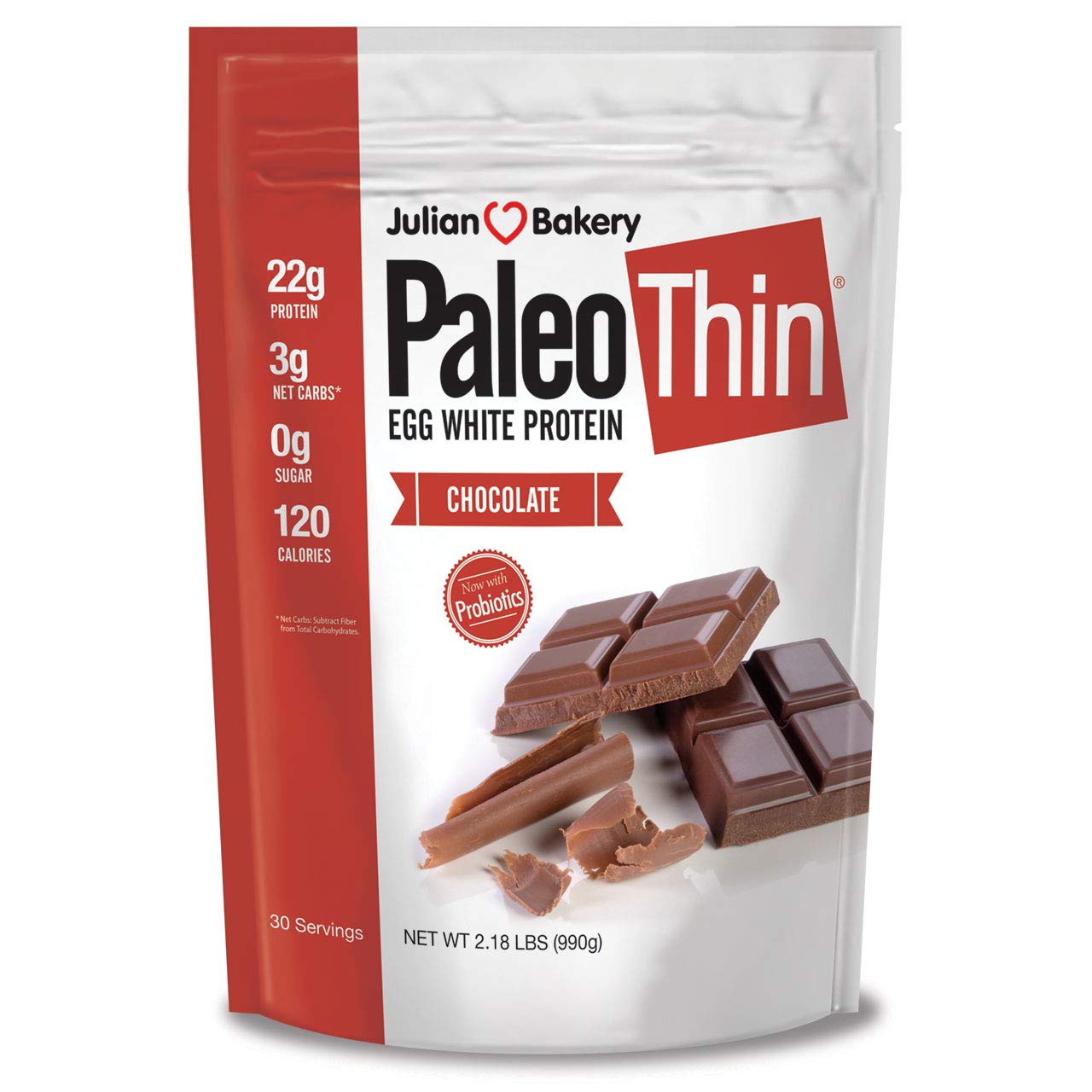 Julian Bakery Paleo Thin Protein Powder | Chocolate | Egg White | Soy Free | 22G Egg White Protein | 3 Net Carbs | 2.18 Lbs | 30