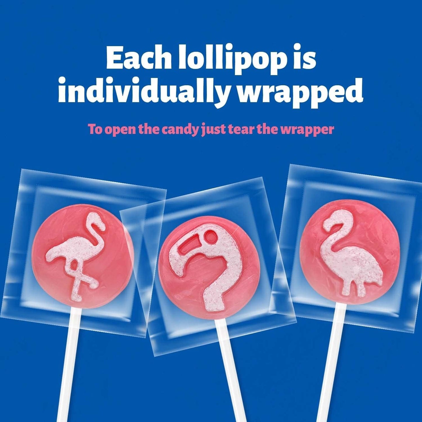 Flamingo Lollipops - 2 Pound Bulk Pack (110 Count) - Icing Tattoo Strawberry Hard Candy - Individually Wrapped