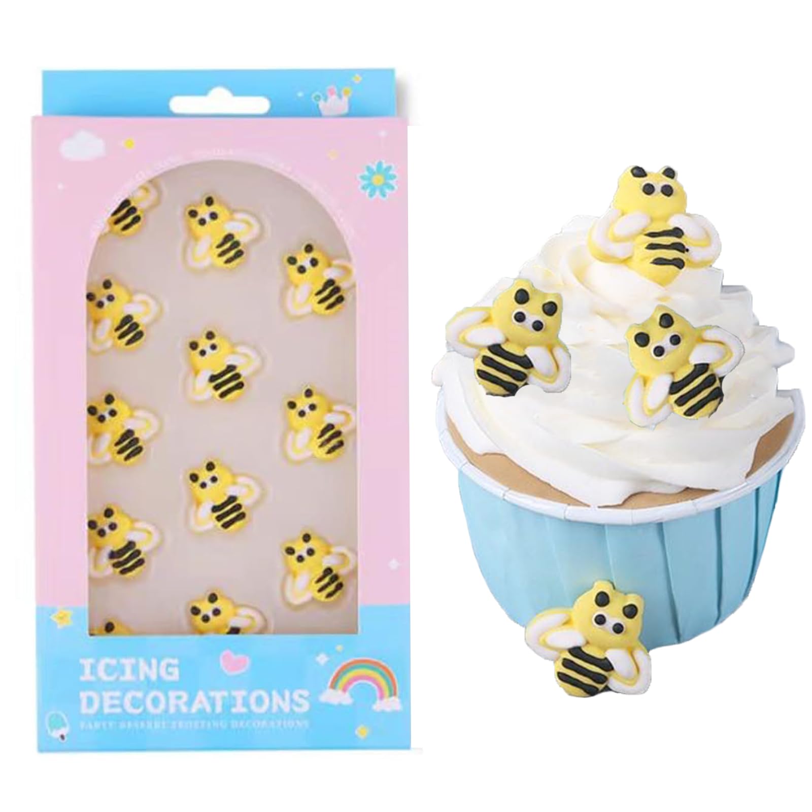 PhilaeEC 12 Pcs Bee Icing Decoration Edible Candy Sprinkle for Cake Decoration Spring Bees Icing Frosting Baking Cookie Cupcake 