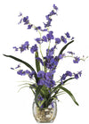 Nearly Natural 19In Artificial Dancing Lady Orchid Flower Arrangement In Glass Vase With River Rock And Liquid Illusions Fake Wa