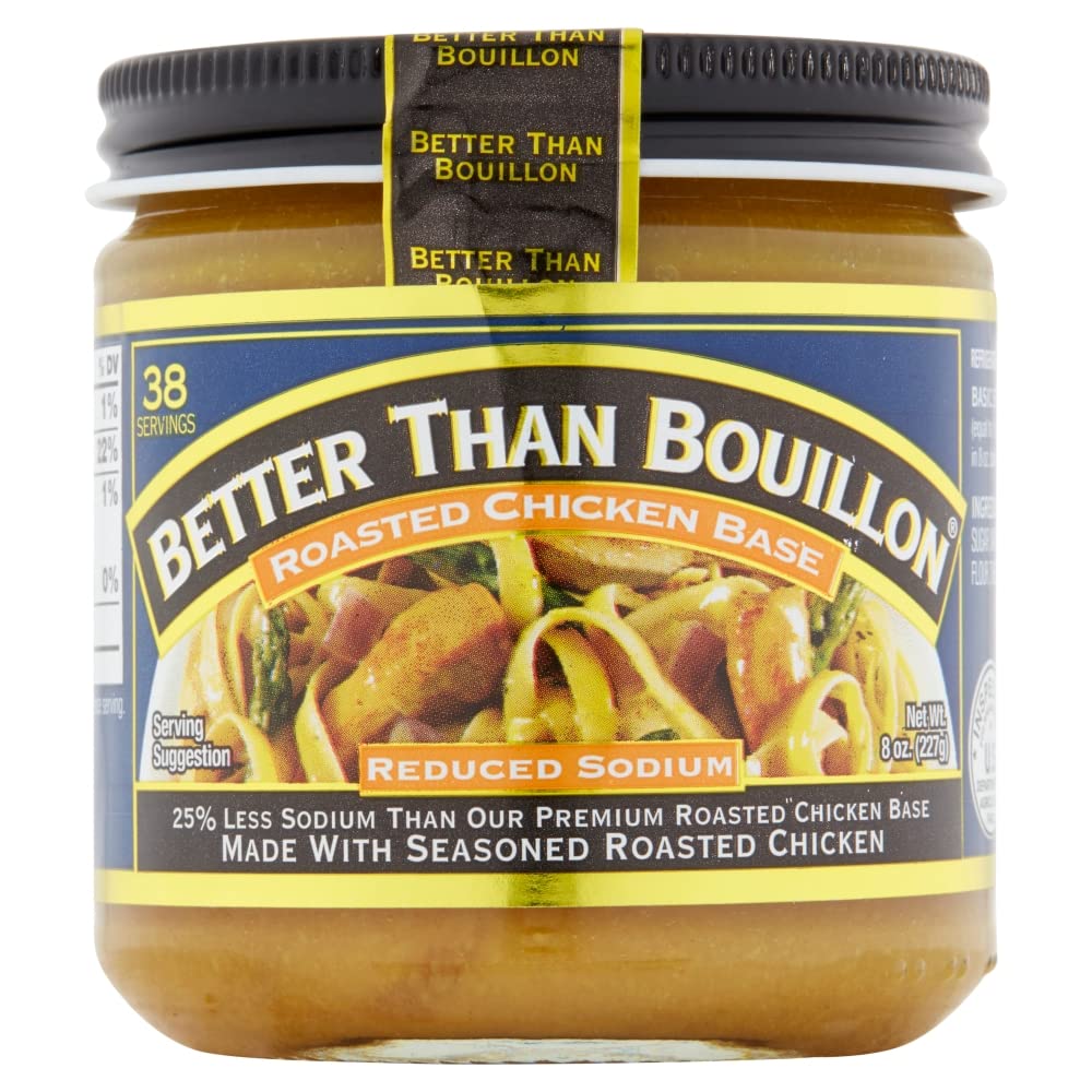 Better Than Bouillon Reduced Sodium Roasted Chicken Base, Made With Seasoned Roasted Chicken & Less Sodium, 38 Servings Per Jar 8 Ounce (Pack Of 3)