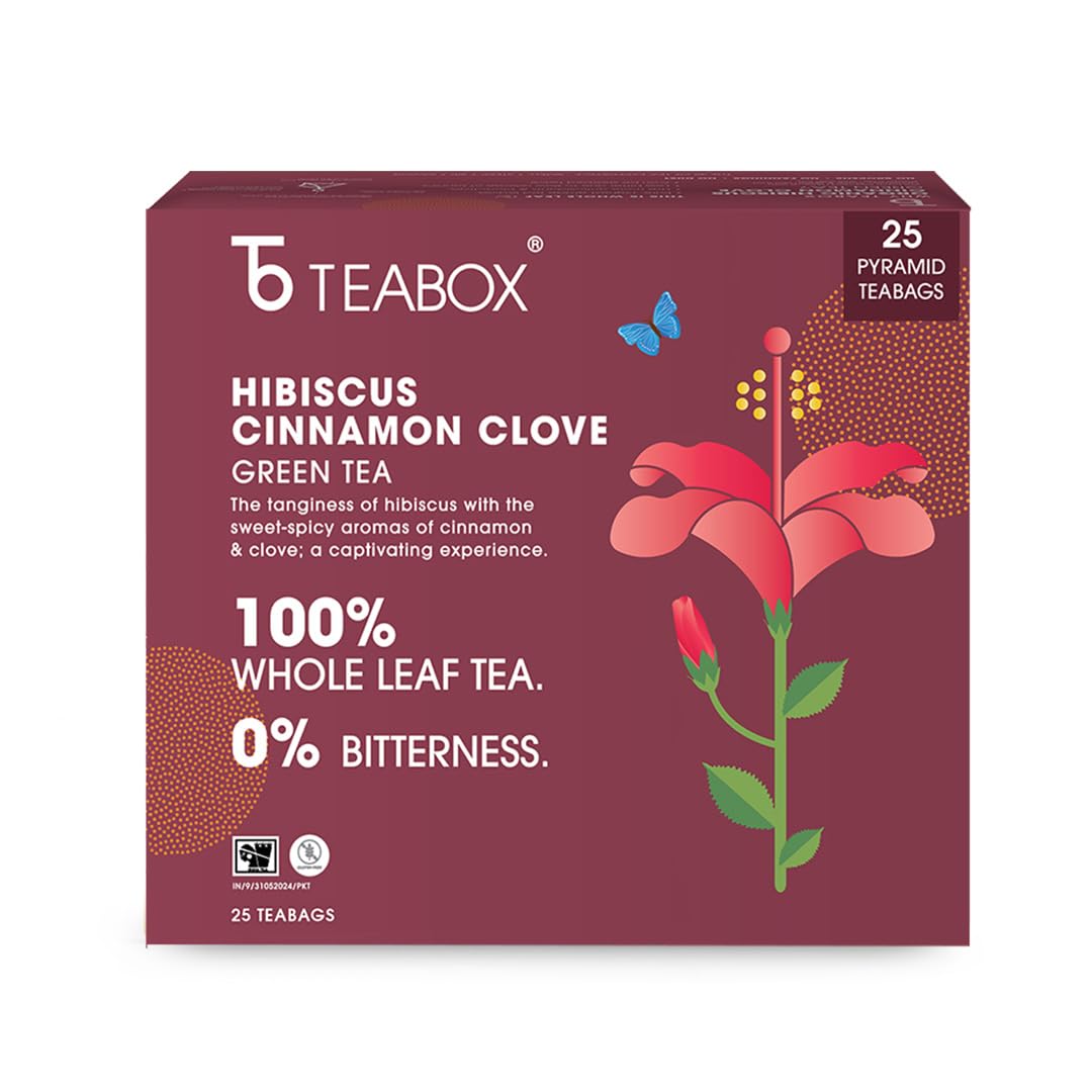 Teabox Enhanced Darjeeling Green Tea With Dried Hibiscus | 100% Whole Leaf & 0% Bitterness | Green Tea From The Himalayas | 25 Tea Bags (Low Caffeine)