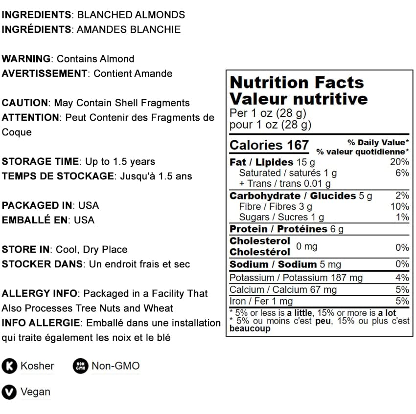 Food To Live - Blanched Slivered Almonds, 25 Pounds Chopped Raw Blanched Almonds, Unsalted, Vegan, Keto, Kosher, Bulk. High In P