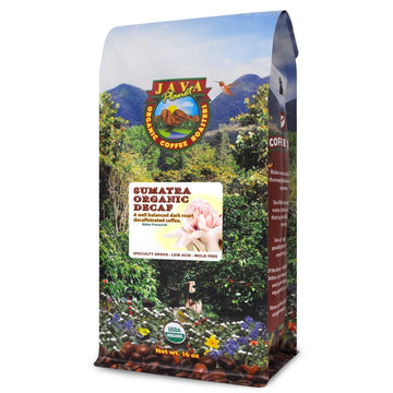 Java t Organic  Water Process Decaf Sumatra  Dark Roast  Smooth Full Flavored Organic Coffee Beans  Low Acid  Whole Bean Coffee 1LB Bag