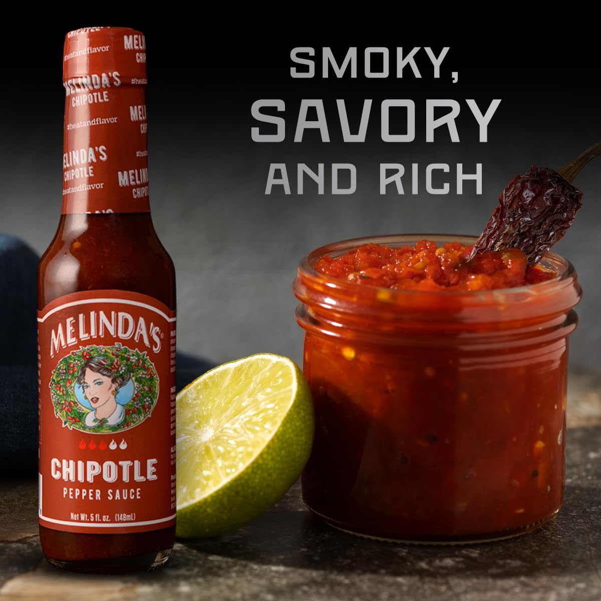 Melindas Chipotle Hot Sauce - Gourmet Chipotle Sauce - Made with Chipotle Peppers, Habanero Peppers, Carrots, Onion, Papaya & Li