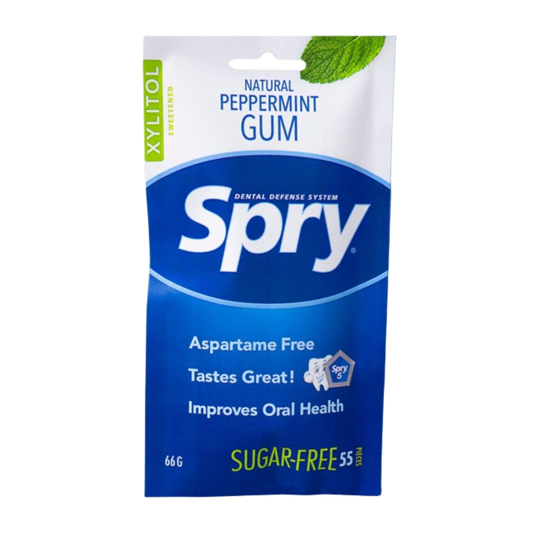 Spry On The Go Gum  Fresh Natural Xylitol Chewing Gum Dental Defense System Aspartame-Free Sugar Free Gum (Peppermint  55 Count - Pack Of 1)