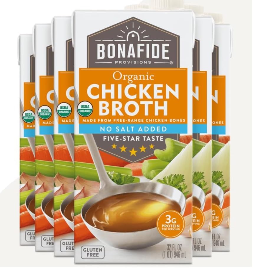 Bonafide Provisions No Salt Added Organic Chicken Broth, Shelf Stable 32 fl oz - Pack of 6