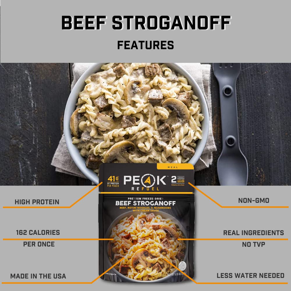 Peak Refuel Beef Stroganoff | Freeze Dried Backpacking And Camping Food | Amazing Taste | High Protein | Real Meat | Quick Prep Meals