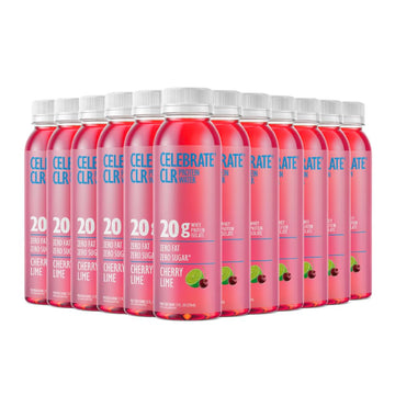 Celebrate Bariatric Supplements CLR Whey Isolate Protein Water, Cherry Lime, 20g Protein, Gluten-Free, 12 Fl Oz (Pack of 12)