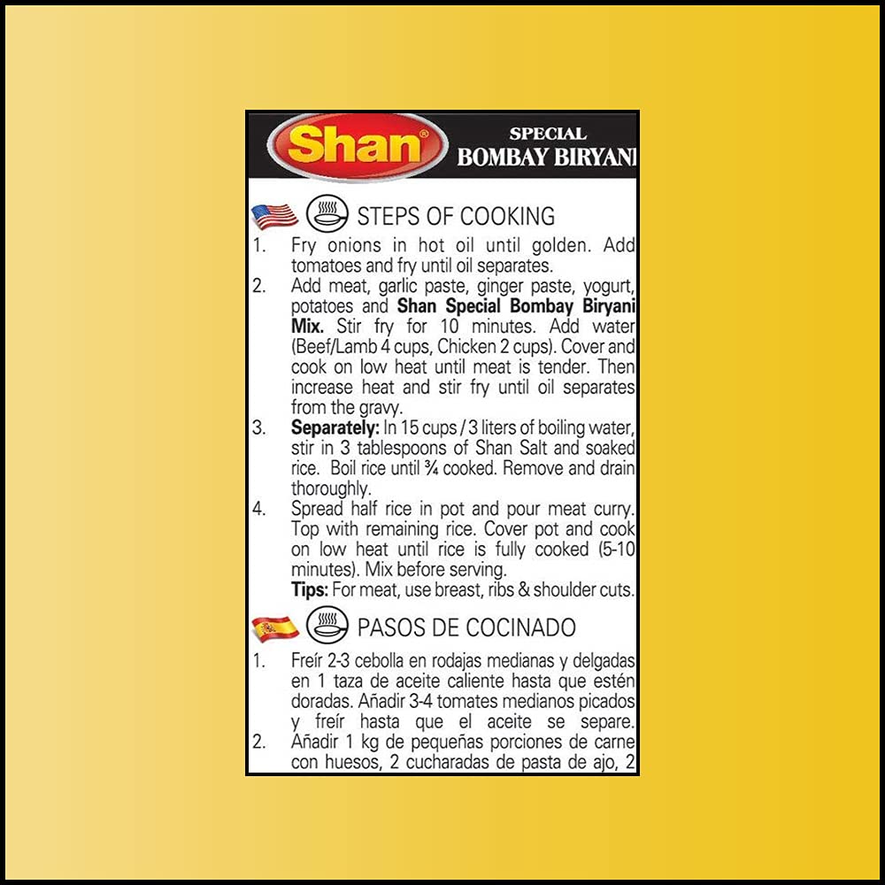 Shan Bombay Biryani Recipe & Seasoning Mix 2.11 Oz (60G) - Authentic Indian Spice Powder For Rice, Meat & Potato Pilaf | No Preservatives | Spicy Vegetarian Seasoning | Airtight Bag In Box (Pack Of 2)