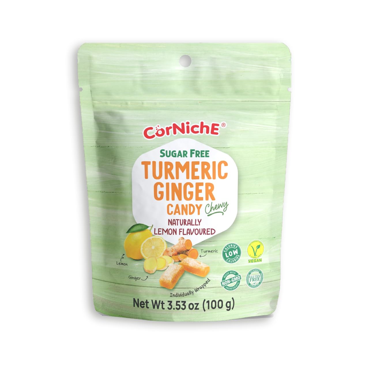 Corniche Turmeric Ginger Candy, Individually Wrapped, 3.53 Oz Bag, Lemon Flavor