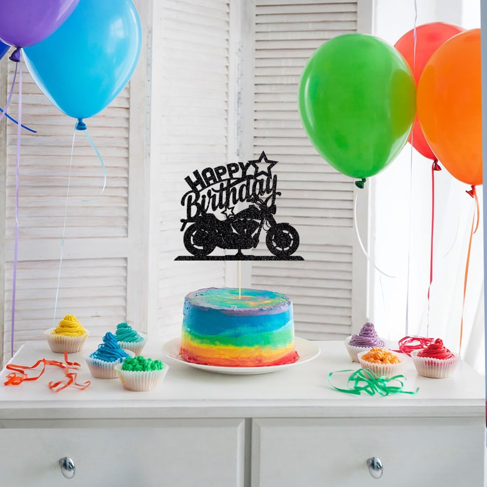 Ruscalin Cake Topper Black Motorcycle Design - 6.6 x 5.4 inches Birthday Party Decoration