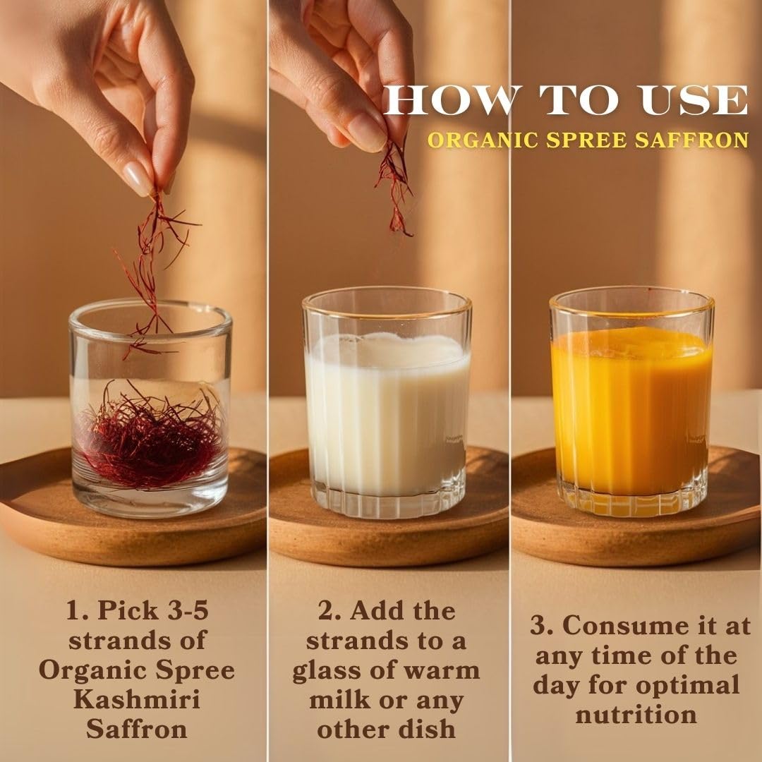 Organic Spree Kashmiri Saffron Kesar, Certified Grade A++, 1gm (0.035oz), Pure and Natural, Pack of 2