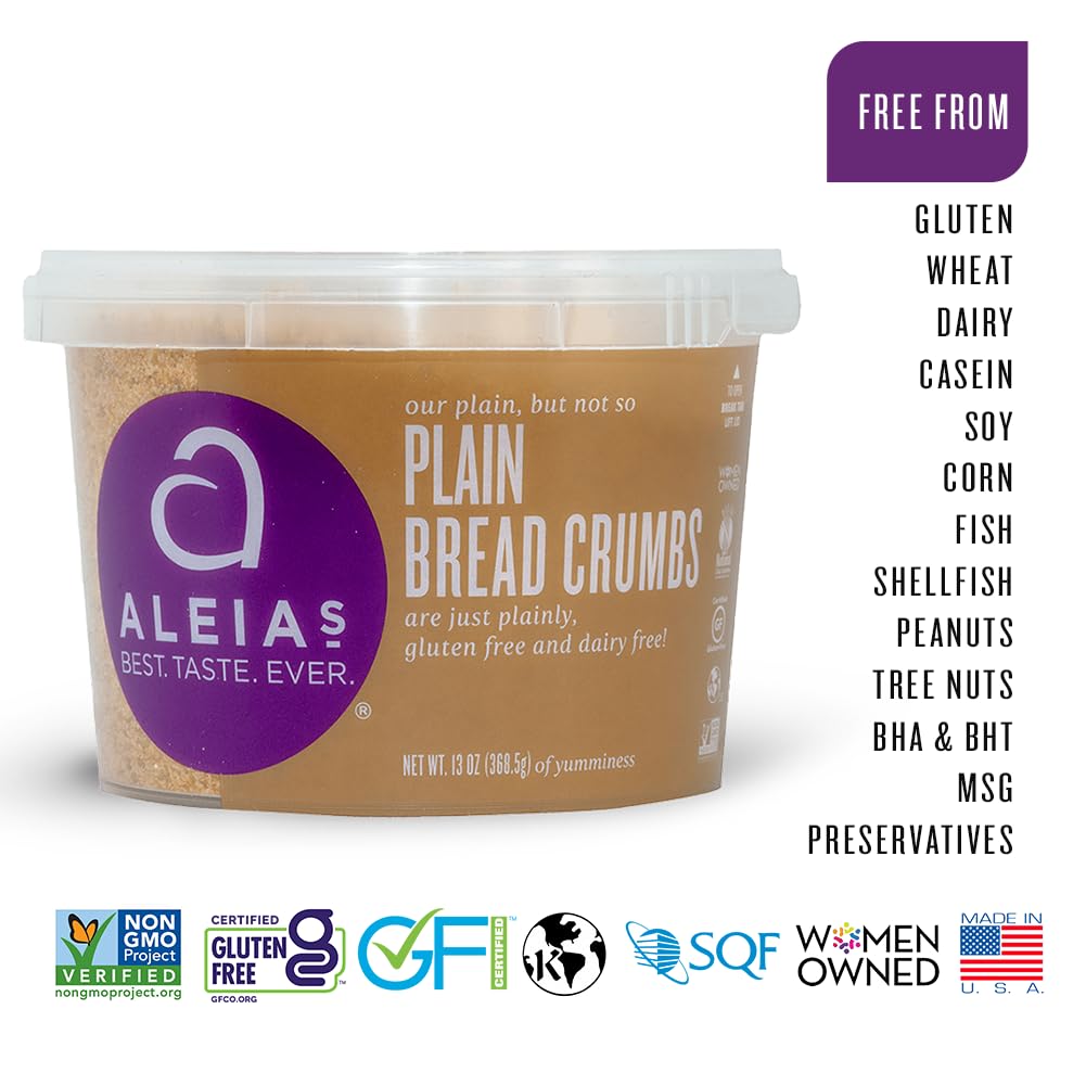Aleia’S Best. Taste. Ever. Plain Bread Crumbs - 13 Oz - 2 Pack - Authentic Taste, Breading For Gluten Free Recipes, Certified Gluten Free, Non-Gmo, Dairy Free, Low Sodium, Kosher