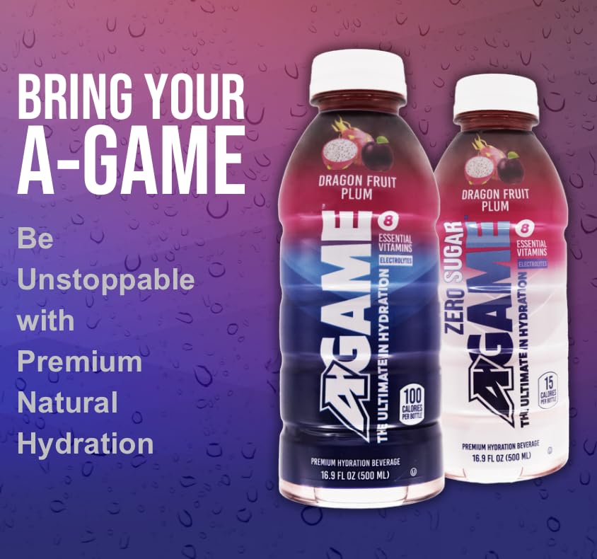 A-GAME Sports Drink, Dragon Fruit Plum, The Ultimate Hydration Sports Beverage for Athletes, 8 Essential Vitamins including B, C