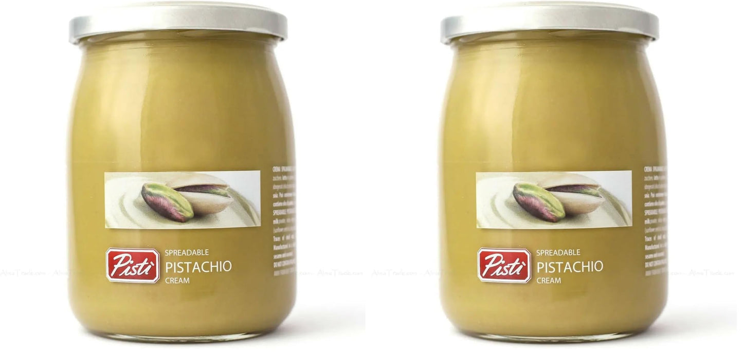Pisti Cream of Pistachio from Sicily 21.2 Ounce (600g) | Artisanal Italian Nut Spread | Enjoy with Bread and Biscuits (Pack of 2
