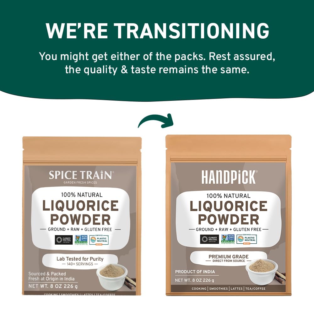 SPICE TRAIN Licorice Root Powder 226g | Non-GMO, Gluten-Free, 100% Raw Mulethi | Resealable Ziplock Pouch