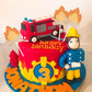 Capiant Fire Truck Cake Topper Set - 10 Pack, Paper Cards & Wooden Sticks, Fire Theme Birthday Party Supplies, Style 2
