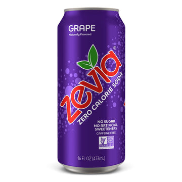 Zevia Zero Sugar Soda, Grape, 16 oz Cans (12-Pack) - Naturally Sweetened, Non-GMO Project Verified, Gluten-Free, Vegan