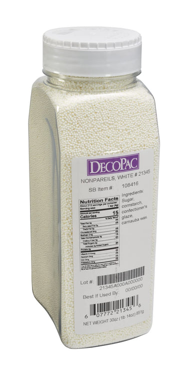 DecoPac White Nonpareils, 30oz/85g, Fancy Sprinkles in Handheld Container, Edible Sprinkles For Celebration Cakes, Cupcakes, Coo